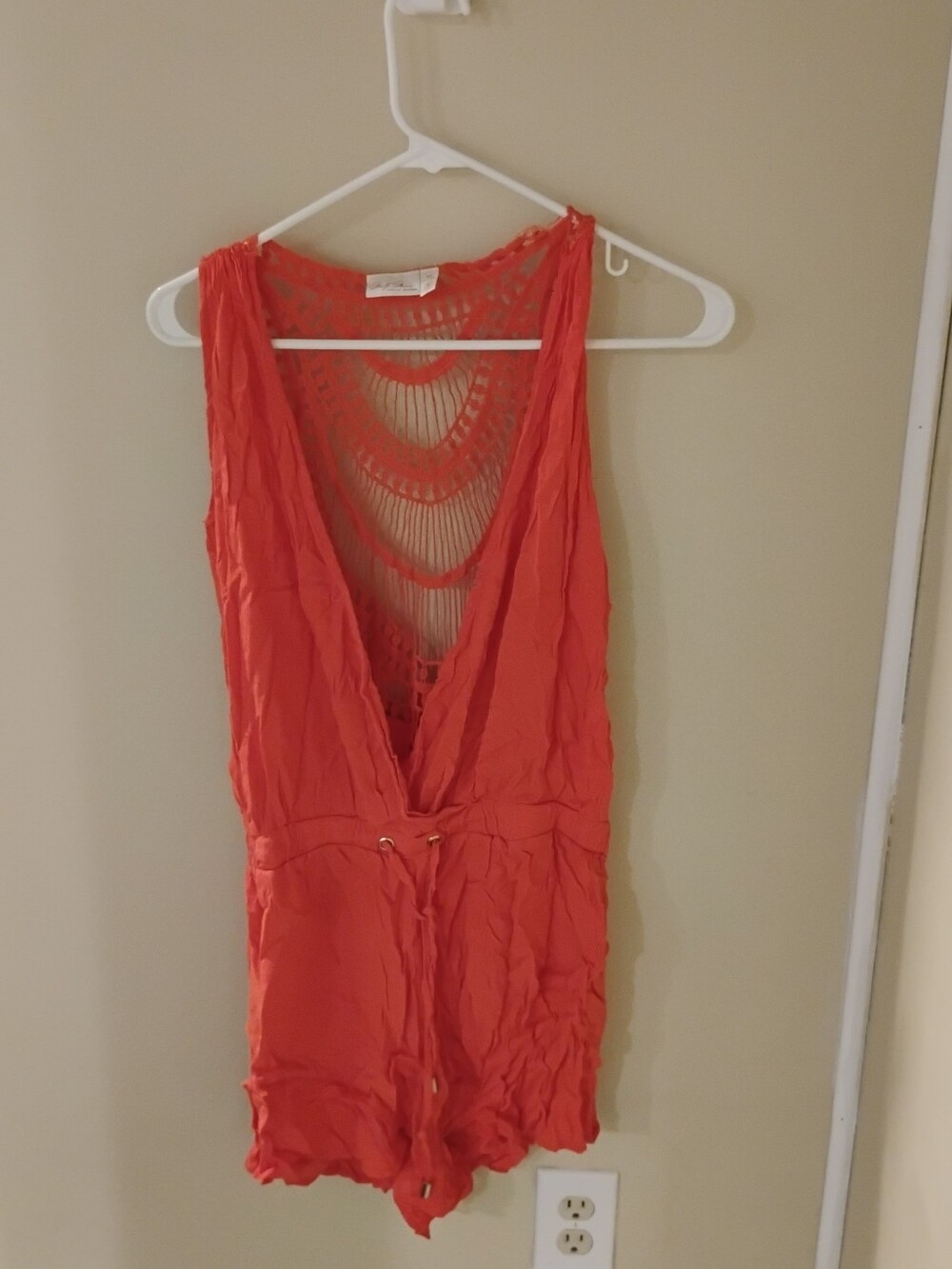 Marilyn Monroe Womens Coral Sheer Back Romper Sz M